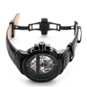 Alternative view of Maserati Men’s Automatic Black Leather Strap Black Skeleton Dial 46mm Watch R8821119006