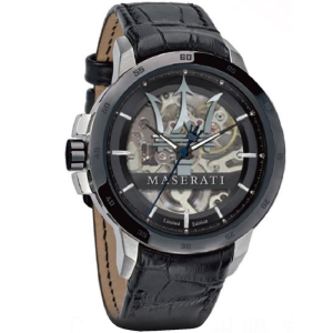 Alternative view of Maserati Men’s Automatic Black Leather Strap Black Skeleton Dial 45mm Watch R8821119007