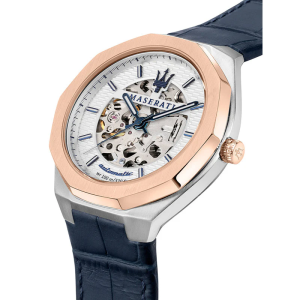 Alternative view of Maserati Men’s Automatic Blue Leather Strap White Skeleton Dial 42mm Watch R8821142001