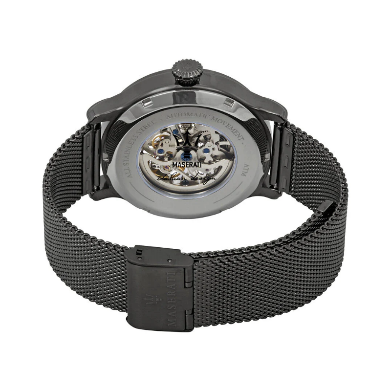 Maserati Men’s Automatic Black Stainless Steel Blue Skeleton Dial 42mm Watch R8823118002 - Image 3