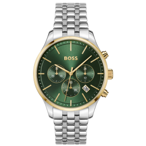 Hugo Boss Men’s Chronograph Quartz Silver Stainless Steel Green Dial 42mm Watch 1514159
