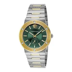 Versace Men’s Quartz Swiss Made Two-tone Stainless Steel Green Dial 41mm Watch VEVI00420 (Shelf Leftover)