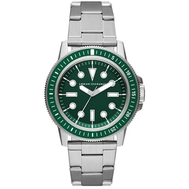 Armani Exchange Men’s Quartz Silver Stainless Steel Green Dial 44mm Watch AX1860