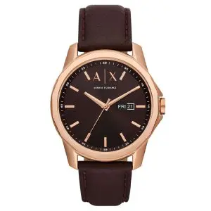 Armani Exchange Men’s Quartz Brown Leather Strap Brown Dial 44mm Watch AX1740