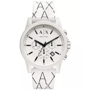 Armani Exchange Men’s Quartz White Silicone Strap White Dial 44mm Watch AX1340