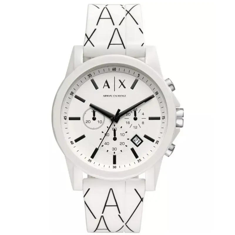 Armani Exchange Men’s Quartz White Silicone Strap White Dial 44mm Watch AX1340