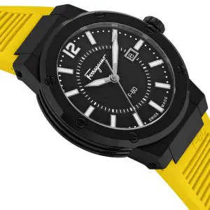 Alternative view of Ferragamo Men’s Swiss Made Quartz Yellow Silicone Strap Black Dial 44mm Watch SFHY01522