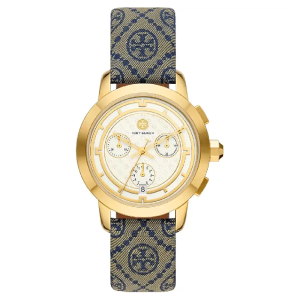 Tory Burch Women’s Quartz Grey Canvas Strap White Dial 37mm Watch TBW1035
