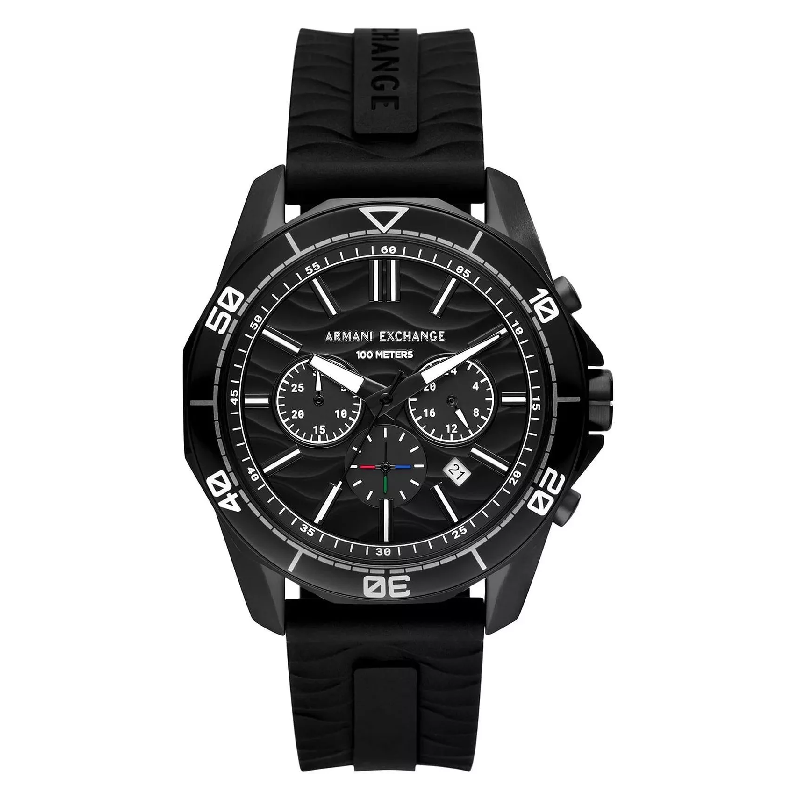 Armani Exchange Men’s Quartz Black Silicone Strap Black Dial 44mm Watch AX1961