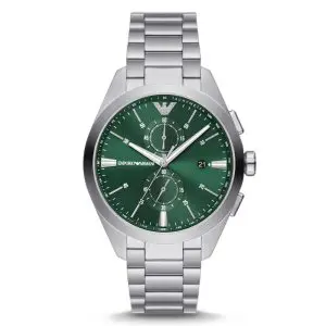 Emporio Armani Men’s Quartz Silver Stainless Steel Green Dial 43mm Watch AR11480 (Without Tag)