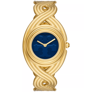 Tory Burch Women’s Quartz Gold Stainless Steel Bracelet Blue Dial 28mm Watch TBW6213