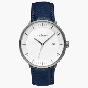 Nordgreen Unisex Quartz Blue Leather Strap White Dial 40mm Watch PH40GMLENAXX (Shelf Leftover)