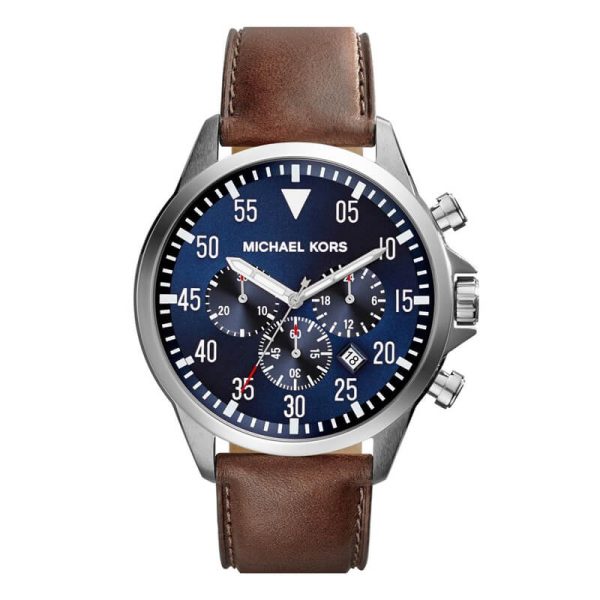 Michael Kors Men’s Chronograph Quartz Leather Strap Blue Dial 45mm Watch MK8362