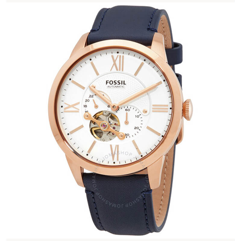 Fossil Men’s Automatic Leather Strap White Dial 44mm Watch ME3171 ...