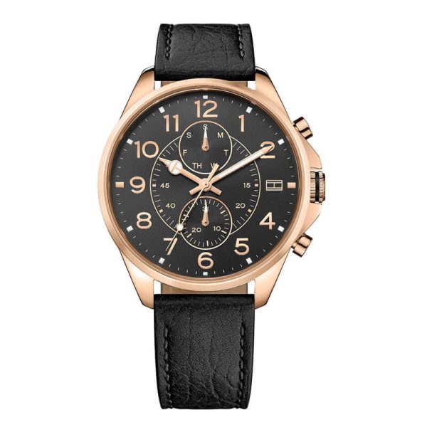 Tommy Hilfiger Men’s Analogue Quartz Black Leather Strap Black Dial 46mm Watch 1791273 UAE DUBAI AJMAN SHARJAH ABU DHABI RAS AL KHAIMA UMM UL QUWAIN ALAIN FUJAIRAH