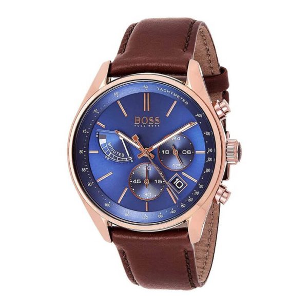 Hugo Boss Men’s Chronograph Leather Strap Blue Dial 44mm Watch 1513604 UAE DUBAI AJMAN SHARJAH ABU DHABI RAS AL KHAIMA UMM UL QUWAIN ALAIN FUJAIRAH