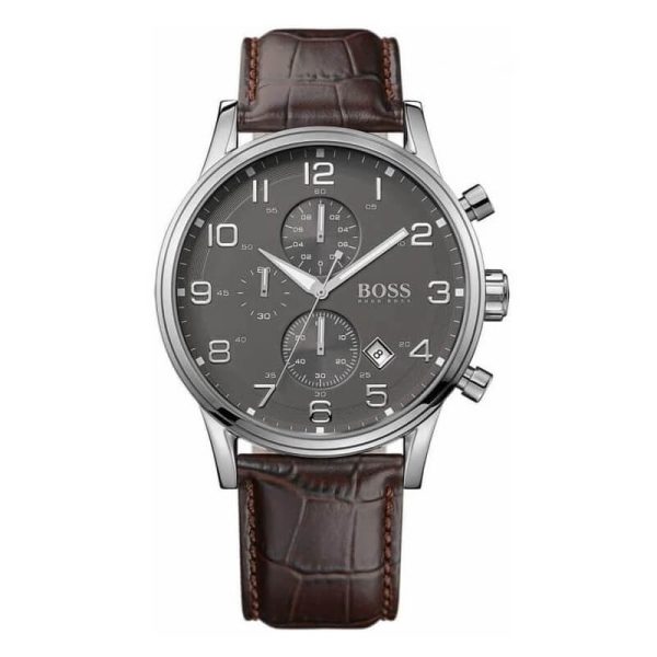 Hugo Boss Men’s Quartz Leather Strap Grey Dial 44mm Watch 1512570 UAE DUBAI AJMAN SHARJAH ABU DHABI RAS AL KHAIMA UMM UL QUWAIN ALAIN FUJAIRAH
