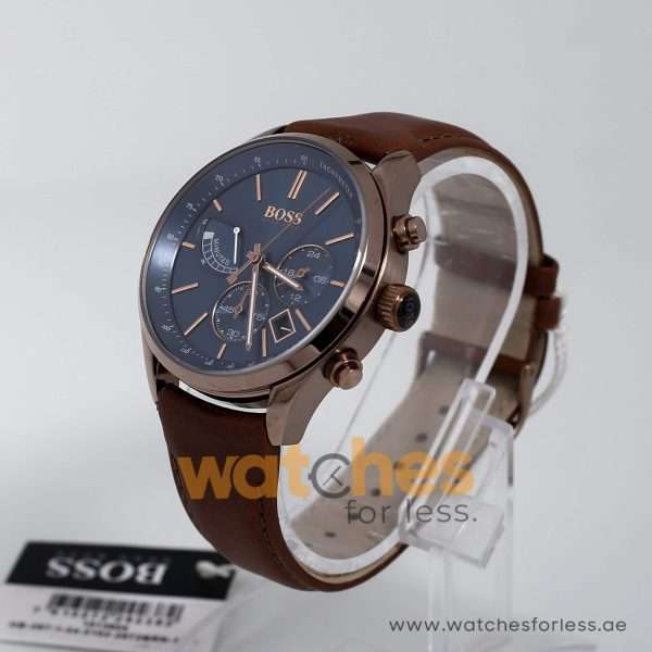 Hugo Boss Men’s Chronograph Leather Strap Blue Dial 44mm Watch 1513604 UAE DUBAI AJMAN SHARJAH ABU DHABI RAS AL KHAIMA UMM UL QUWAIN ALAIN FUJAIRAH