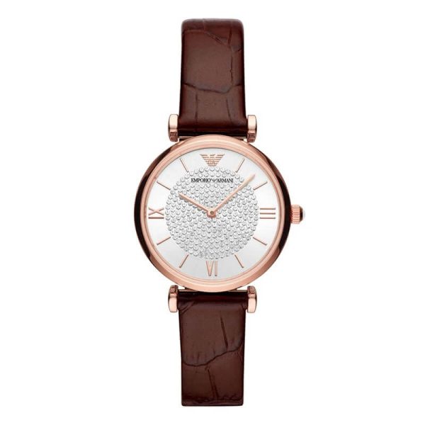 Emporio Armani Women’s Quartz Leather Strap Silver (Crystal Pave Center) Dial 32mm Watch AR11269 UAE DUBAI AJMAN SHARJAH ABU DHABI RAS AL KHAIMA UMM UL QUWAIN ALAIN FUJAIRAH