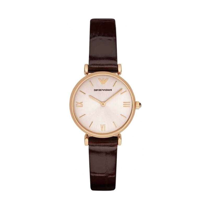 Emporio Armani Women's Quartz Brown Leather Strap Pink Dial 32mm Watch  AR1911 - Watches For Less
