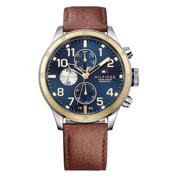 Tommy Hilfiger Men’s Quartz Brown Leather Strap Blue Dial 46mm Watch 1791137 UAE DUBAI AJMAN SHARJAH ABU DHABI RAS AL KHAIMA UMM UL QUWAIN ALAIN FUJAIRAH