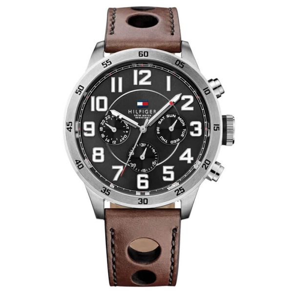 Tommy Hilfiger Men’s Quartz Leather Strap Black Dial 46mm Watch 1791049 UAE DUBAI AJMAN SHARJAH ABU DHABI RAS AL KHAIMA UMM UL QUWAIN ALAIN FUJAIRAH