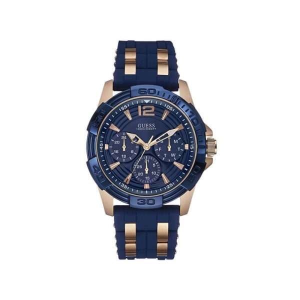 Guess Men’s Quartz Blue Silicone & Stainless Steel Blue Dial 43mm Watch W0366G4 UAE DUBAI AJMAN SHARJAH ABU DHABI RAS AL KHAIMA UMM UL QUWAIN ALAIN FUJAIRAH