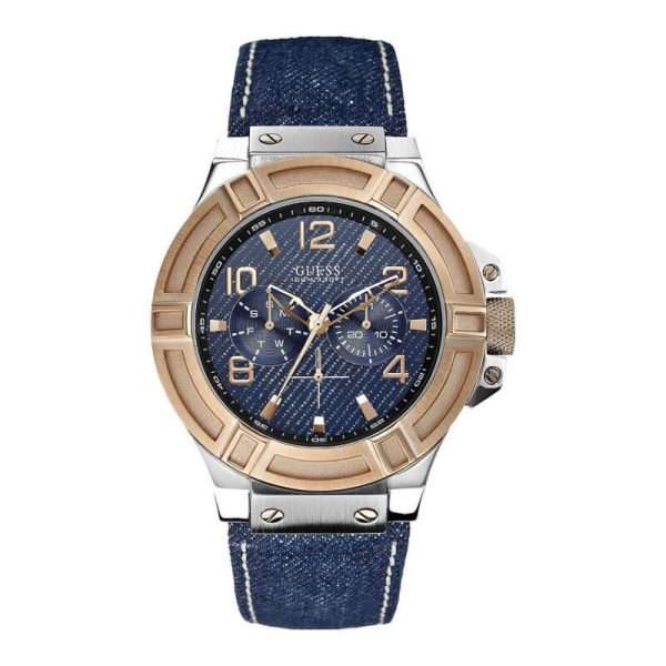 Guess Men’s Quartz Leather Strap Blue Dial 45mm Watch W0040G6 UAE DUBAI AJMAN SHARJAH ABU DHABI RAS AL KHAIMA UMM UL QUWAIN ALAIN FUJAIRAH