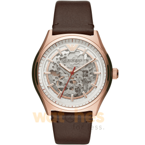 Emporio Armani Men’s Automatic Brown Leather Strap Silver Skeleton Dial 43mm Watch AR60005 UAE DUBAI AJMAN SHARJAH ABU DHABI RAS AL KHAIMA UMM UL QUWAIN ALAIN FUJAIRAH