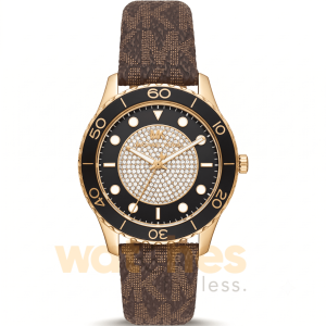 Michael Kors Women’s Quartz Brown Leather Strap Black Dial 40mm Watch MK6979