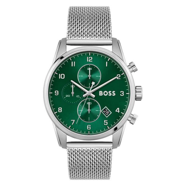 Hugo Boss Men’s Quartz Silver Stainless Steel Green Dial 44mm Watch 1513938 UAE DUBAI AJMAN SHARJAH ABU DHABI RAS AL KHAIMA UMM UL QUWAIN ALAIN FUJAIRAH