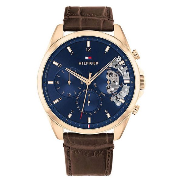 Tommy Hilfiger Men’s Quartz Brown Leather Strap Blue Dial 44mm Watch 1710453 UAE DUBAI AJMAN SHARJAH ABU DHABI RAS AL KHAIMA UMM UL QUWAIN ALAIN FUJAIRAH