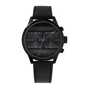 Tommy Hilfiger Men’s Quartz Black Leather Strap Black Dial 44mm Watch 1791595
