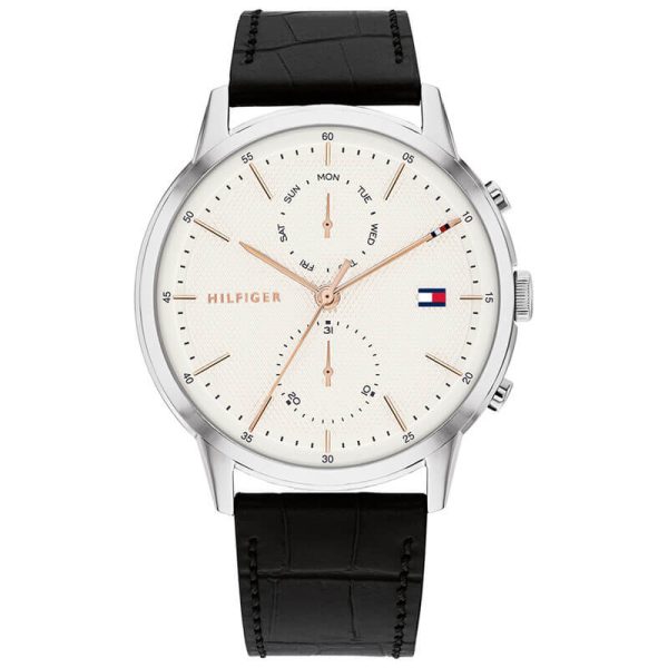 Tommy Hilfiger Men’s Quartz Black Leather Strap White Dial 44mm Watch 1710434 UAE DUBAI AJMAN SHARJAH ABU DHABI RAS AL KHAIMA UMM UL QUWAIN ALAIN FUJAIRAH