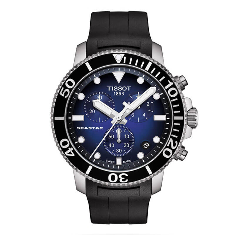 TISSOT Men s Quartz Swiss Made Black Silicone Strap Blue Dial 45mm