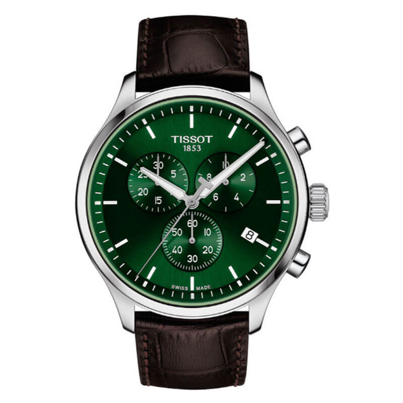 TISSOT Men s Quartz Swiss Made Brown Leather Strap Green Dial 45mm