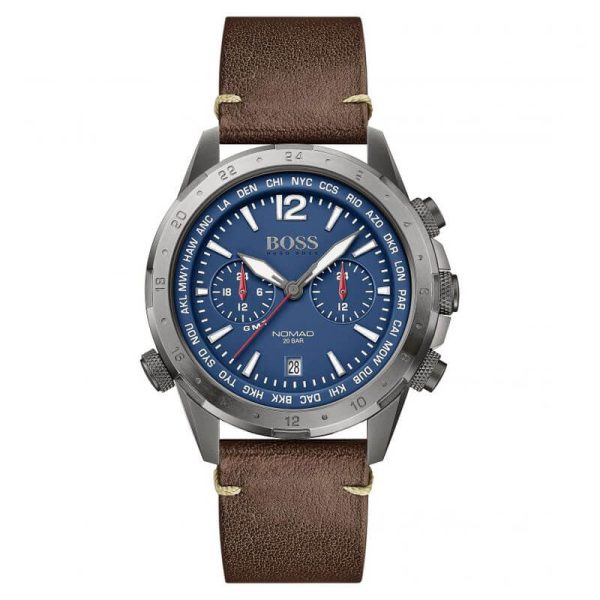 Hugo Boss Men’s Quartz Brown Leather Strap Blue Dial 45mm Watch 1513773 UAE DUBAI AJMAN SHARJAH ABU DHABI RAS AL KHAIMA UMM UL QUWAIN ALAIN FUJAIRAH