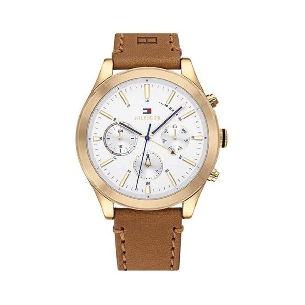 Tommy Hilfiger Men’s Quartz Brown Leather Strap Silver Dial 44mm Watch 1791742 UAE DUBAI AJMAN SHARJAH ABU DHABI RAS AL KHAIMA UMM UL QUWAIN ALAIN FUJAIRAH