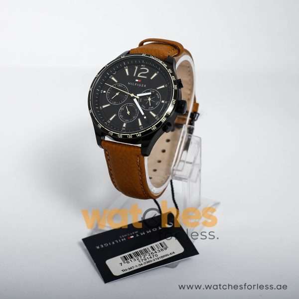 Tommy Hilfiger Men’s Quartz Brown Leather Strap Black Dial 44mm Watch 1791470 UAE DUBAI AJMAN SHARJAH ABU DHABI RAS AL KHAIMA UMM UL QUWAIN ALAIN FUJAIRAH
