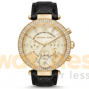 Michael Kors Women’s Quartz Black Leather Strap Gold Dial 39mm Watch MK2316