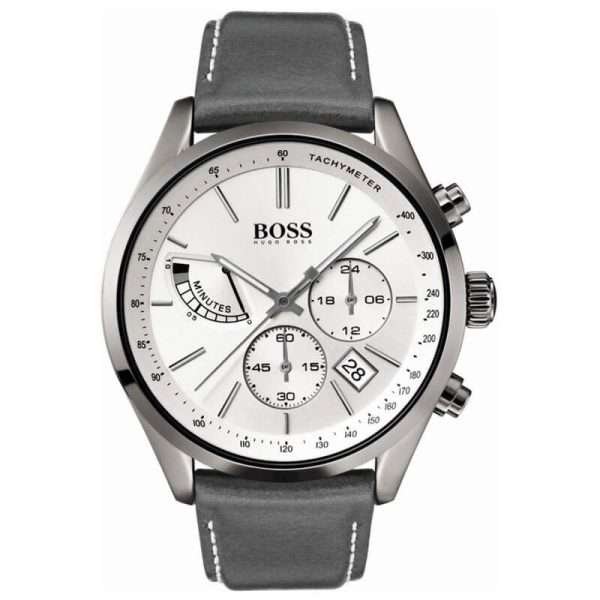 Hugo Boss Men’s Quartz Grey Leather Strap Off-White Dial 44mm Watch 1513633 UAE DUBAI AJMAN SHARJAH ABU DHABI RAS AL KHAIMA UMM UL QUWAIN ALAIN FUJAIRAH