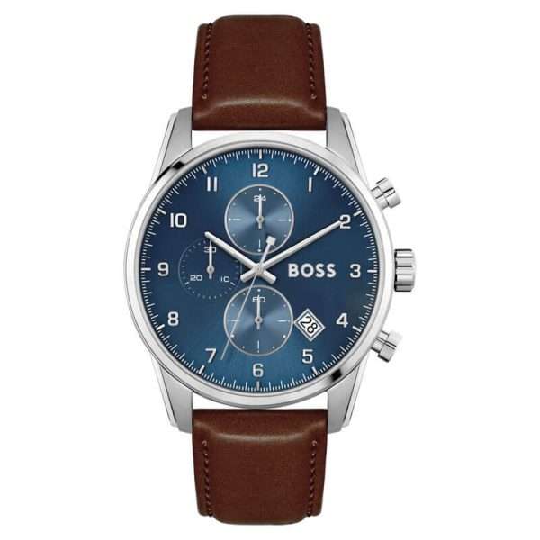 Hugo Boss Men’s Quartz Brown Leather Strap Blue Dial 44mm Watch 1513940 UAE DUBAI AJMAN SHARJAH ABU DHABI RAS AL KHAIMA UMM UL QUWAIN ALAIN FUJAIRAH
