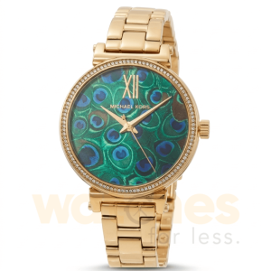 Michael Kors Women’s Quartz Gold Stainless Steel Blue Peacock Motif Dial 36mm Watch MK3946