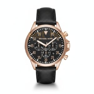 Michael Kors Men’s Quartz Leather Strap Black Dial 45mm Watch MK8535