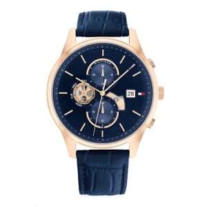 Tommy Hilfiger Men’s Quartz Blue Leather Strap Blue Dial 44mm Watch 1710503
