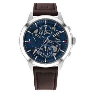 Tommy Hilfiger Men’s Quartz Brown Leather Strap Blue Dial 44mm Watch 1710476