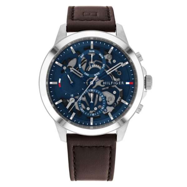Tommy Hilfiger Men’s Quartz Brown Leather Strap Blue Dial 44mm Watch 1710476