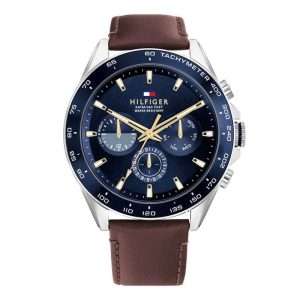 Tommy Hilfiger Men’s Quartz Brown Leather Strap Blue Dial 46mm Watch 1791965