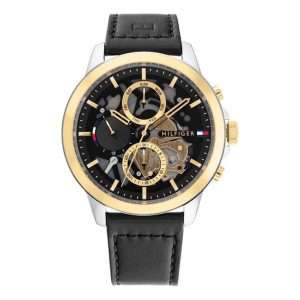 Tommy Hilfiger Men’s Quartz Black Leather Strap Black Dial 44mm Watch 1710474