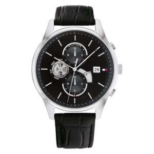 Tommy Hilfiger Men’s Quartz Black Leather Strap Black Dial 44mm Watch 1710502